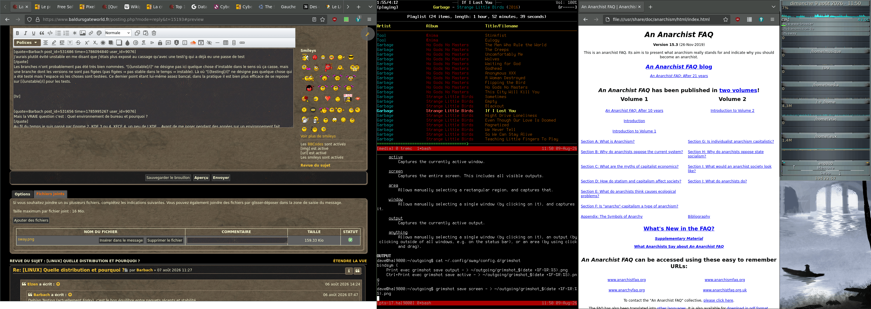 Capture d’écran de l’environnement de bureau sway